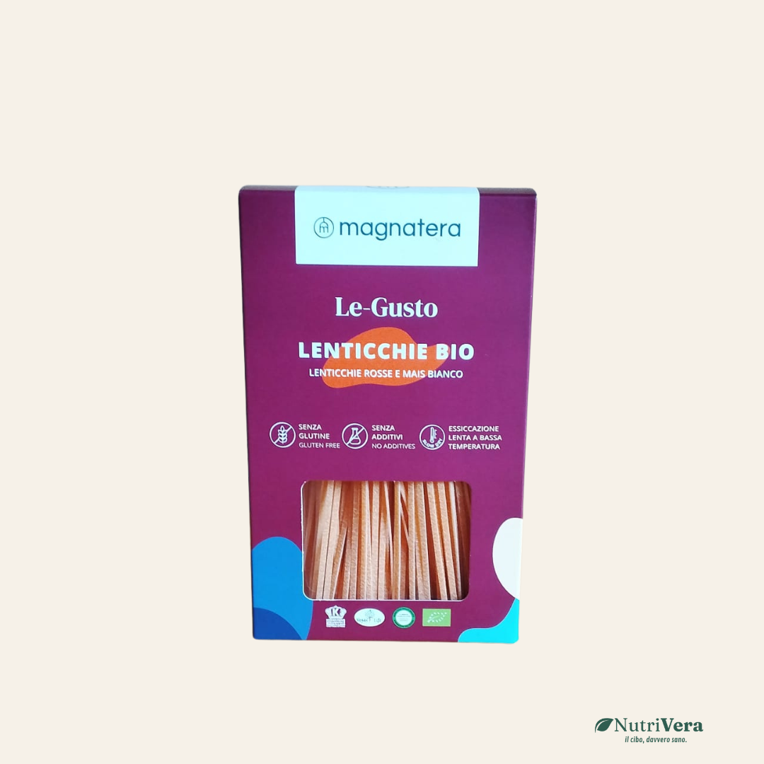 Le Gusto Lenticchie Bio – Tagliolini senza glutine di lenticchie rosse e mais bianco Magnatera