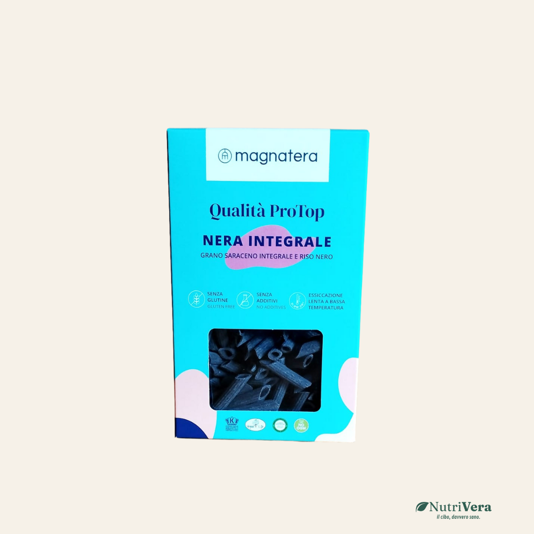 Qualità ProTop Nera Integrale – Penne senza glutine di grano saraceno integrale e riso nero Magnatera